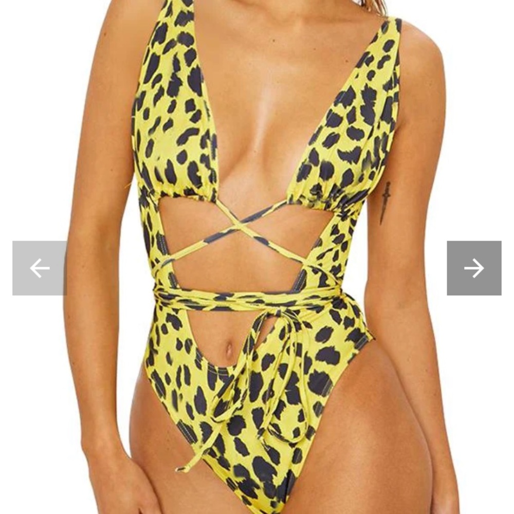PLT Sexy V Neck Criss Cross Backless Plain One Piece Swimsuit